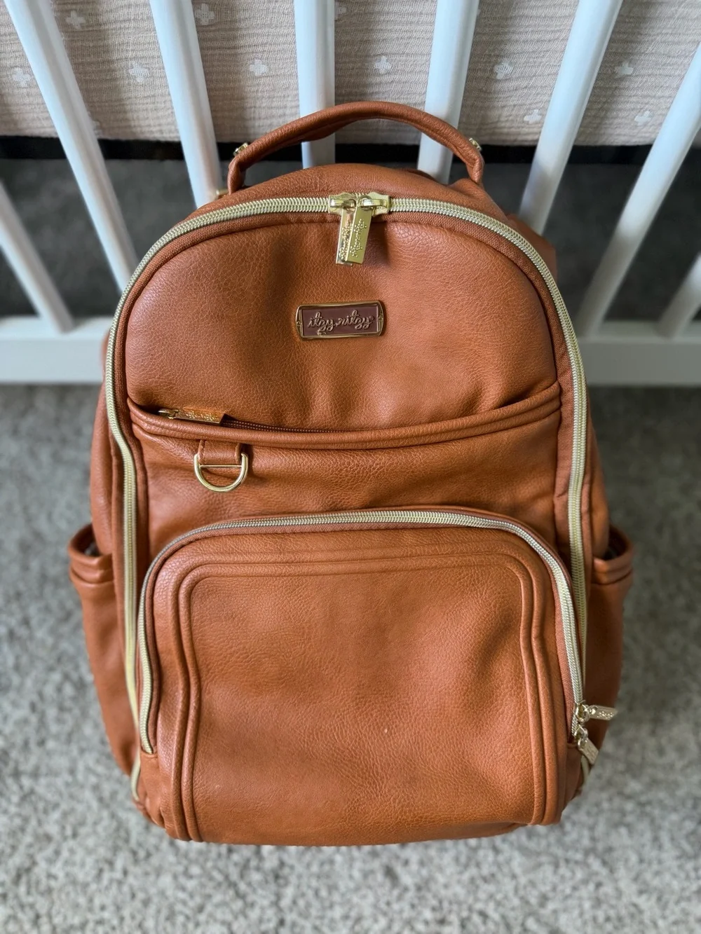 Itzy Ritzy Boss Plus™ Large Diaper Bag Backpack in Cognac Faux Leather